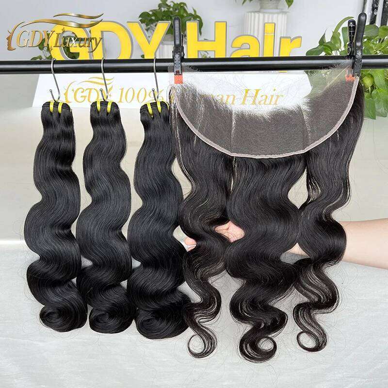 Super Double Drawn Body Wave Bundles With Real HD Lace 4x4/5x5 Closure 13x4 Frontal Raw Hair Vieam Bundlese Thick End