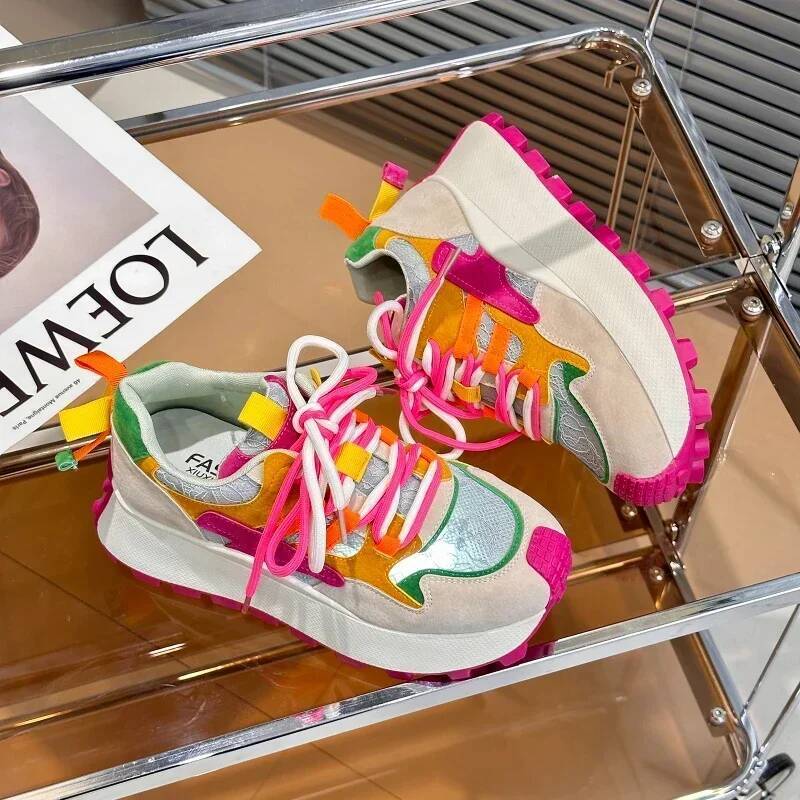 Ddmyoutdoor Sneakers Women S Platform Sports Leisure Lace Up Vulcanize For Outdoor Casual Running Walking Shoes Outdoor Shoes