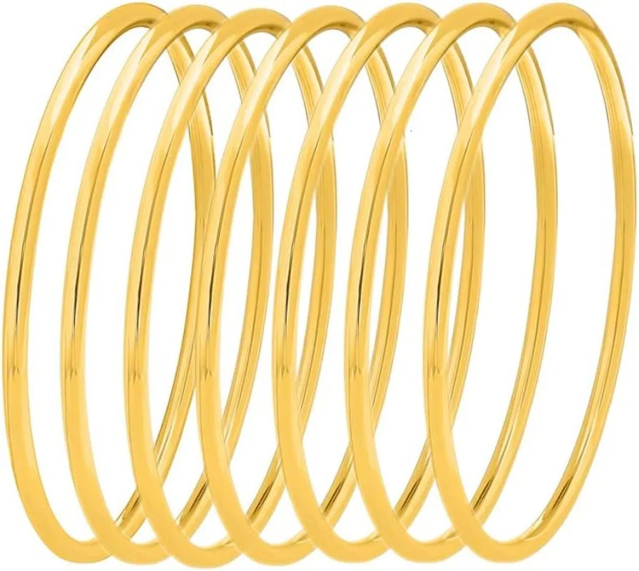 Stainless Steel Glossy Thin Round Bangle Bracelet Set for Women girls Set of 7 7.5inch/8.56inch 250606