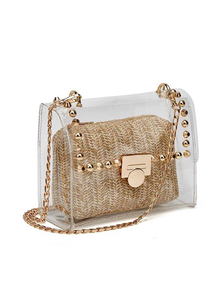 Fashion Chain Decorative Waterproof PVC Chain Transparent Shoulder Bag Messenger Bag Transparent Chain Bag Woven Clutch Bag M250606