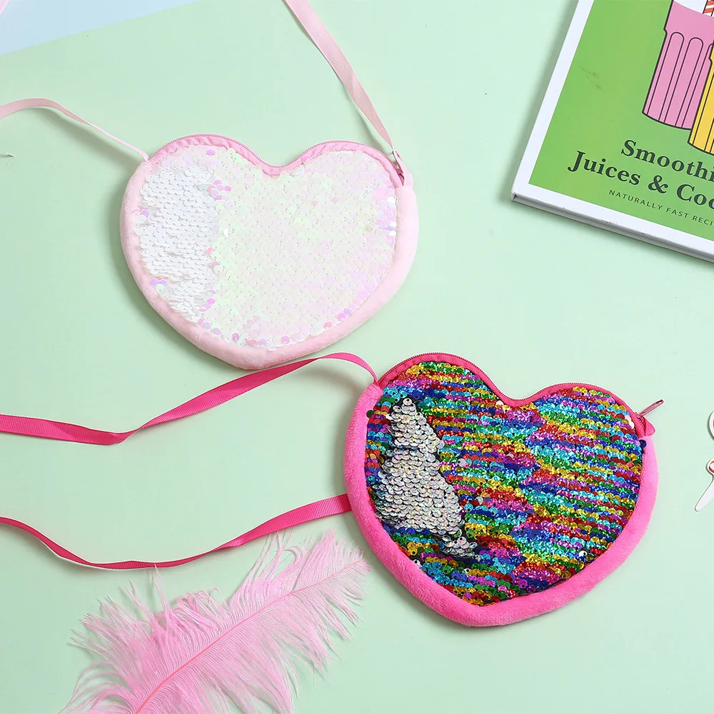 Multi Color Childrens Sequin HeartShaped Crossbody Bag Cute Girl Shoulder Cross Body Gifts 250605