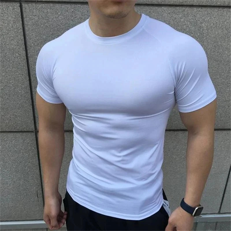 Men Summer Short Sleeve Fitness Shirt Running Sport Gym Compression T Shirt Workout Casual Elastic Force Tops Clothing 250605