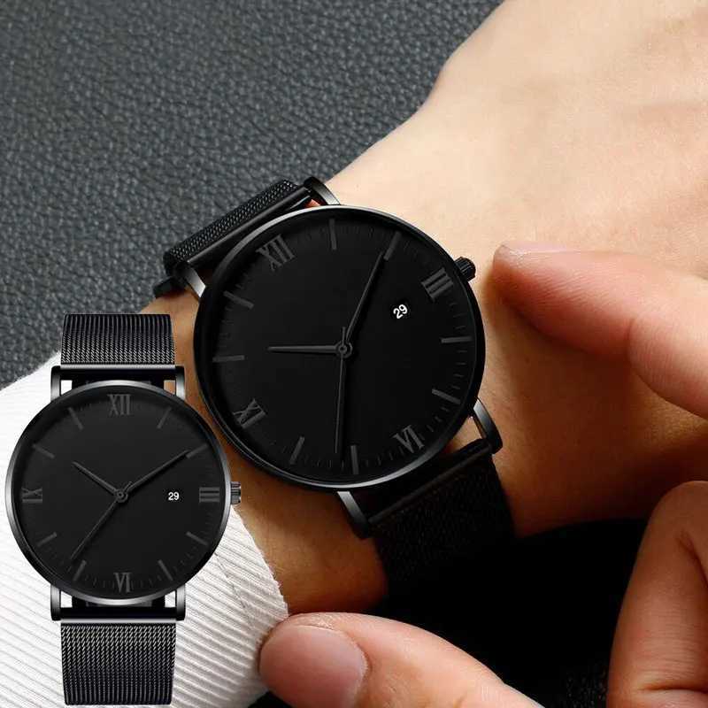 Fashionable business mens watch ultra-thin mesh belt Roman pattern trendy simple mens and womens quartz watch Y250605