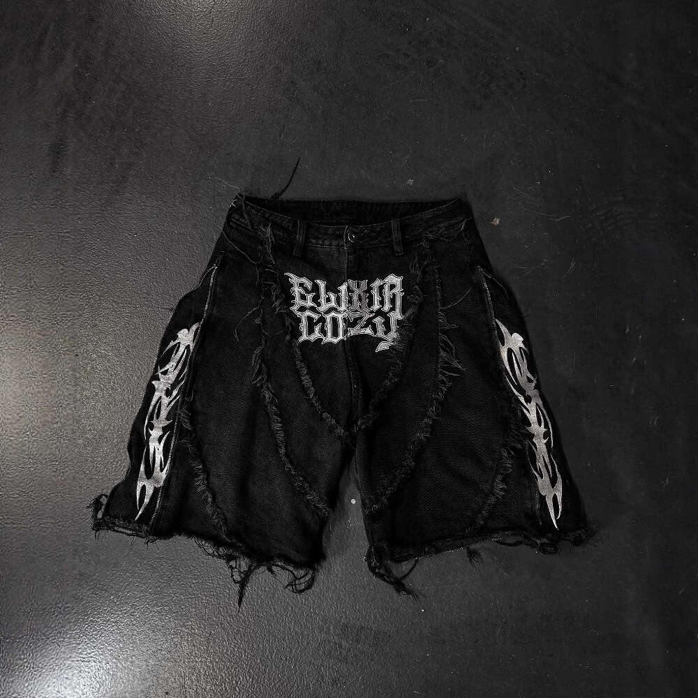 American Y2K Street Style Cozy Zipper Patchwork Detachable Loose Black Jeans Mid-Length Pants