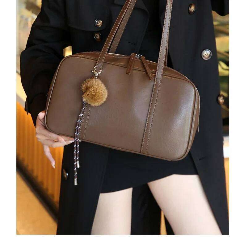 Designer Bags 2025 Women's Cow Genuine Leather Shoulder Bags Ladies Fashion Designer Handbags Female Retro Commute Boston Cowhide Handbag Luxury 