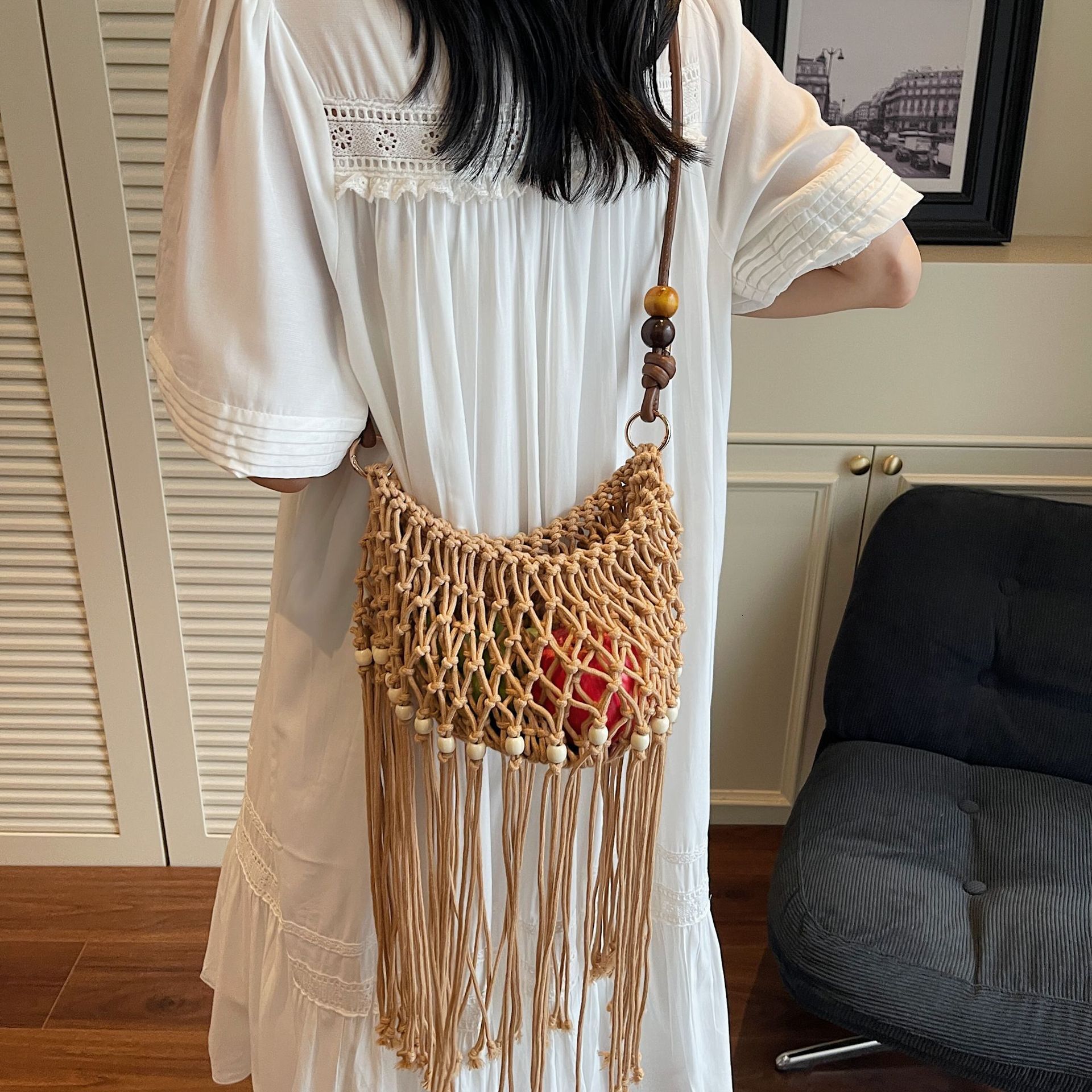 designer bag Fashion Cotton Thread Bag Handmade Tassel Woven Tassel Bag Single Shoulder Crossbody Women's Bag Fresh Style Phone Crossbody Bag