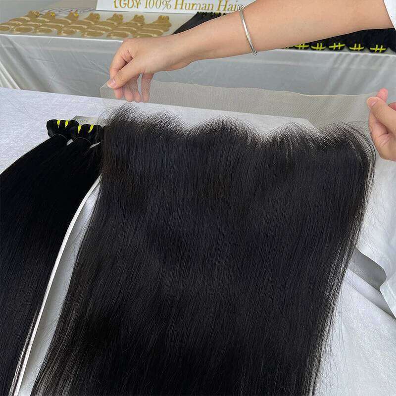 2x6 4x4 5x5 Transparent Lace Straight Human Raw Hair Weave 3 Bundles With Closure 13x4