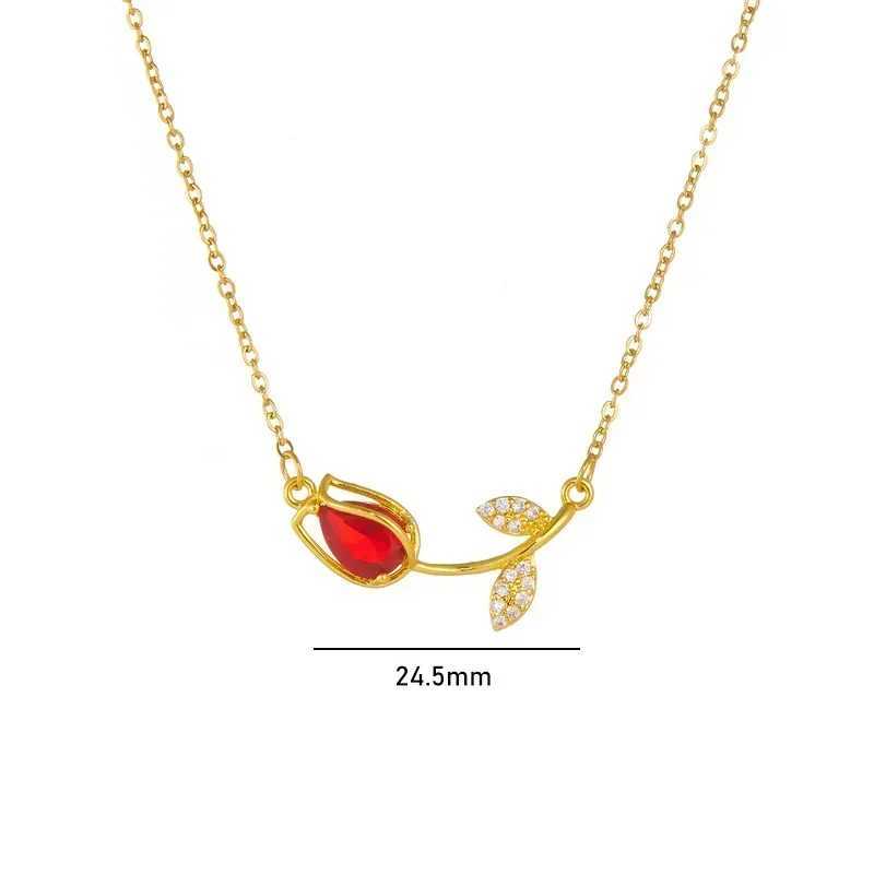 Sweet Colorful Zircon Tulip Pendant Necklaces for Women Girls Stainless Steel Trendy Romantic Jewelry Accessories Gifts Y250605