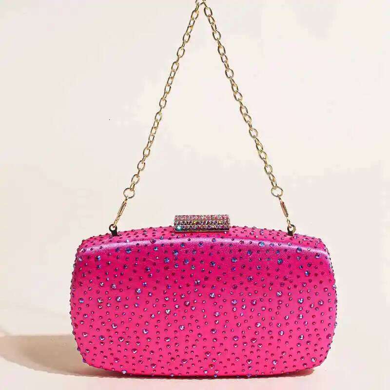 Celebrity Fashionable Women's Rhinestone High-end Bridal Evening Bag Mother of Bride Dress Matching Handbag Fresh Pink Purse