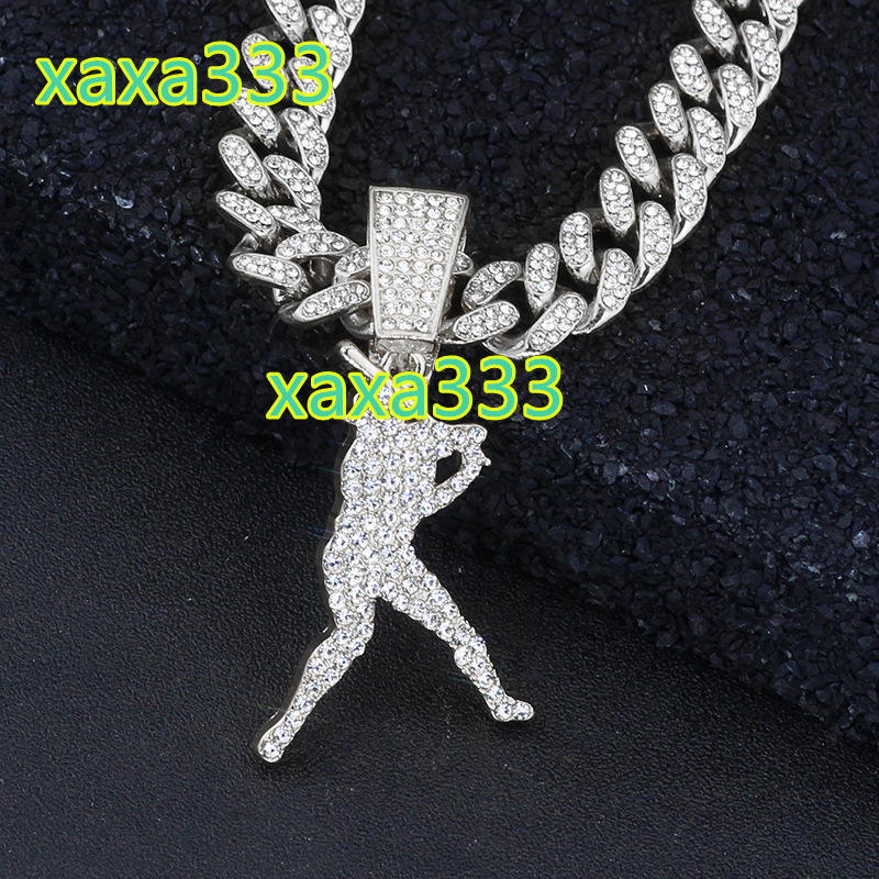 Custom Mens Baseball Star Pendant Street Hip Hop Full Diamond Cuban Chain Necklace