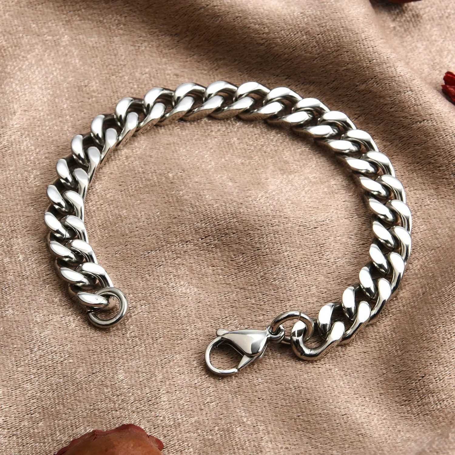 HNSP Stainless Steel Cuban Bracelet for Men Punk Hand Chain Male Jewelry Accessories Gift 8mm-14mm Wide W250606
