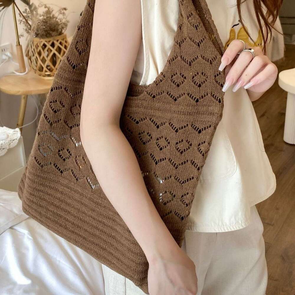 New Knitted Mesh Hollow Handwoven Shoulder Yarn Handbag Shopping Women's Bag B5