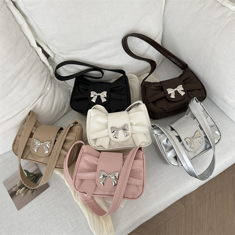 designer Bowknot Trendy Underarm Small Square Bag 2025 New Korean Style Single Shoulder Handbag Women's Bag Foreign Trade Cross-border Dropshippi