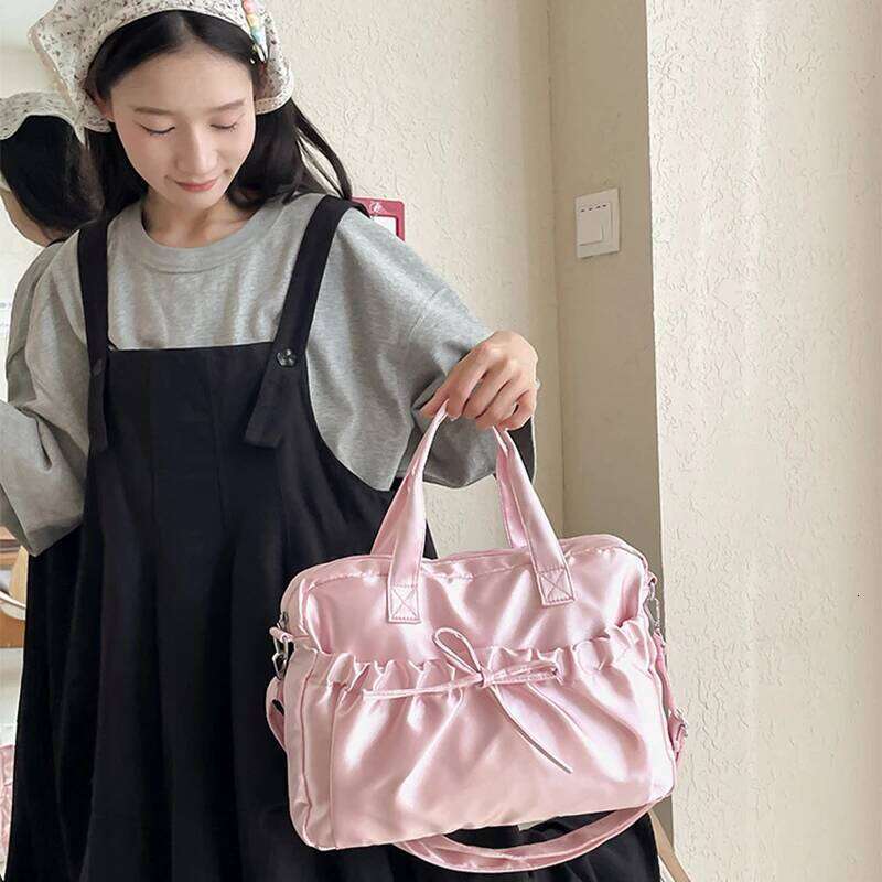 New Lightweight Casual Nylon Crossbody Bags Fresh Gentle Bow Design Travel Solid Color Soft Large Capacity Women's Tote Bag