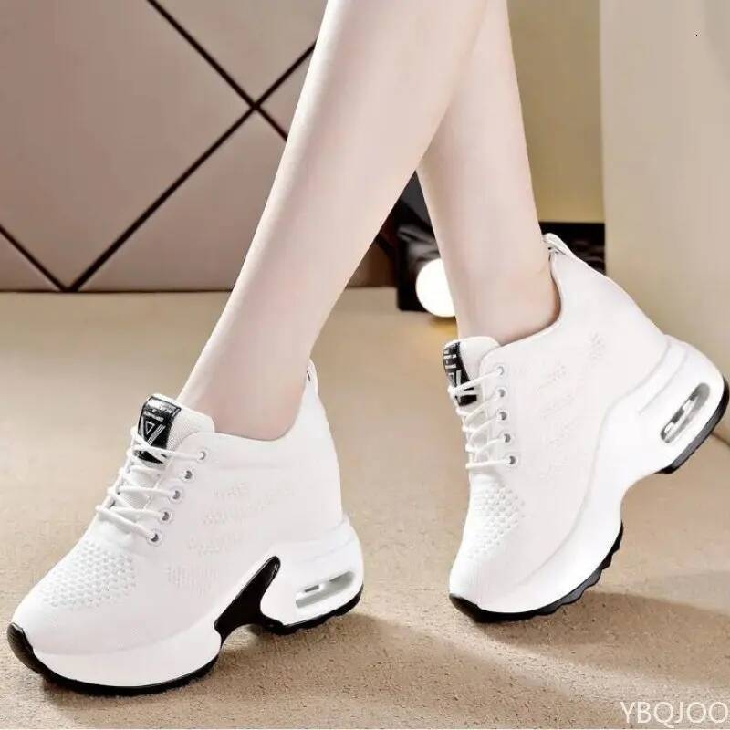 Ddmyoutdoor Mesh Breathable Casual Sneakers Women Spring Platform Heels Wedges Height Increasing Knitted Ladies Vulcanized Shoes Outdoor Shoes