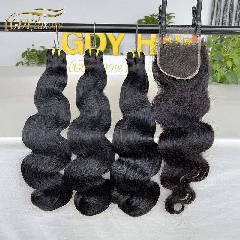 Super Double Drawn Body Wave Bundles With Real HD Lace 4x4/5x5 Closure 13x4 Frontal Raw Hair Vieam Bundlese Thick End
