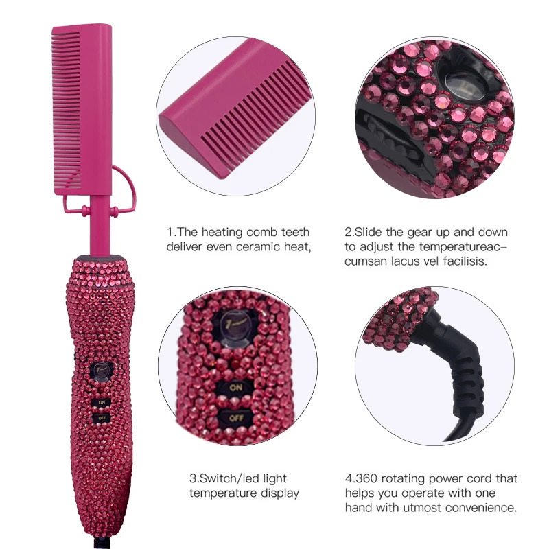 Comb 2 in1 Comb Straightener with Rhinestones Electric Heating Comb pente quente peigne chauffant lisseur cheveux Tools 250605