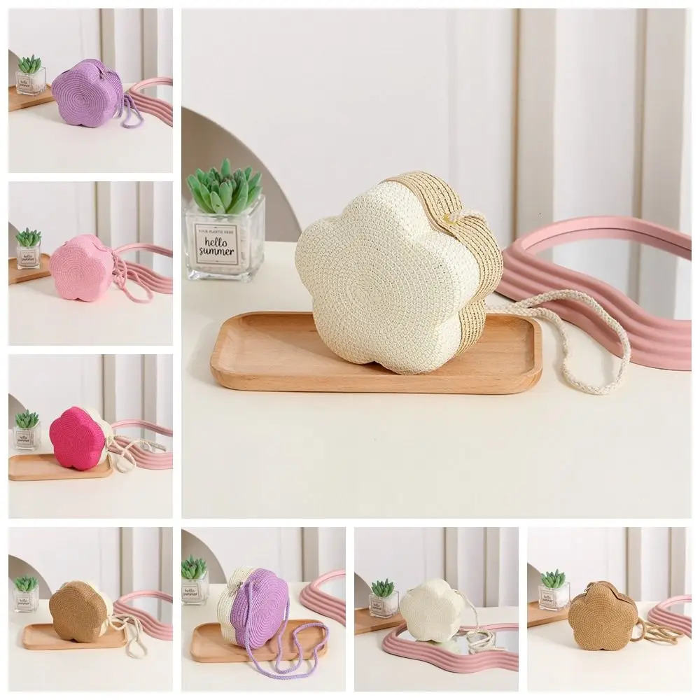 Vacation Kawaii Straw Small Shoulder Bag Flower Shape Beach Bohemian Casual Woven Crossbody Summer 250605