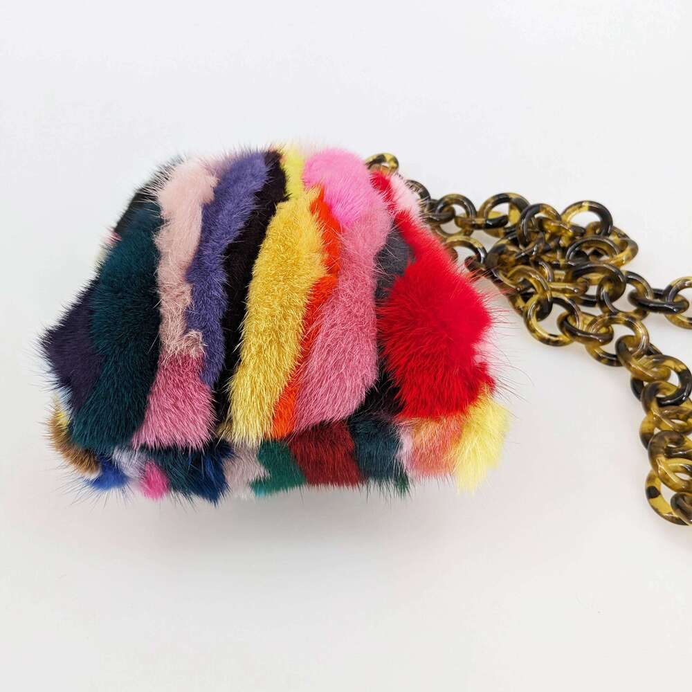 Real Mink Fur Crossbody Bag For Women Multicolour Purse