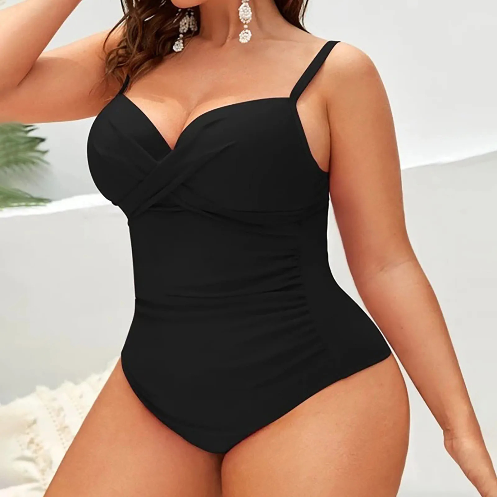 2024 Plain Ruched Swimsuit Women Solid Swimwear Female Beachwear Summer Bathers Bathing Swimming Swim Bodysuit 250530