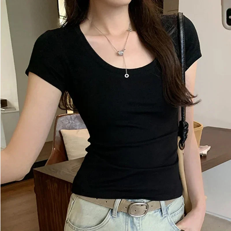 Femme 2025 Summer Casual Cotton T Shirt For Women Short Sleeve Tshirts Fashion Womens Clothing Slim Basic O Neck Y2K Tee Shirt 250605