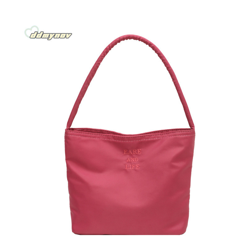Korean Handheld Nylon for Women Summer 2023 New Trendy Embroidered Underarm Versatile Shoulder Bucket Bag ddmynov