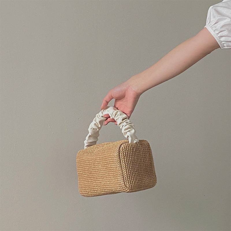 Quality New Style Straw Woven Bag for Women 2025 New Vintage Pleated Color-Block Handbag Square Bag Versatile Crossbody Bag Trendy New Free Delivery D