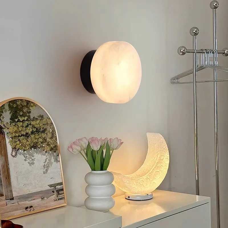 Modern Marble Wall Lamp LED Small Lamp for Bedroom Bedside Living Room Hotel Indoor Decor Simple Hallway Round Sconce Lamp Z250605
