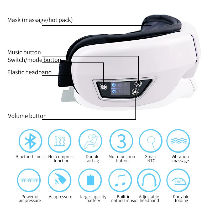 Eye Massager Smart Airbag Vibration Compress Bluetooth Music Relieve Fatigue Eye Massage Glasses Eye Care Massager 250603