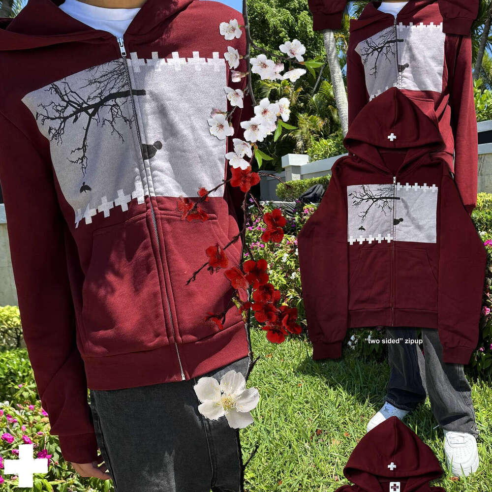 Unique Printed Zipper Hoodie Long Sleeve Pullover Sweatshirt Street Fashion Y2K