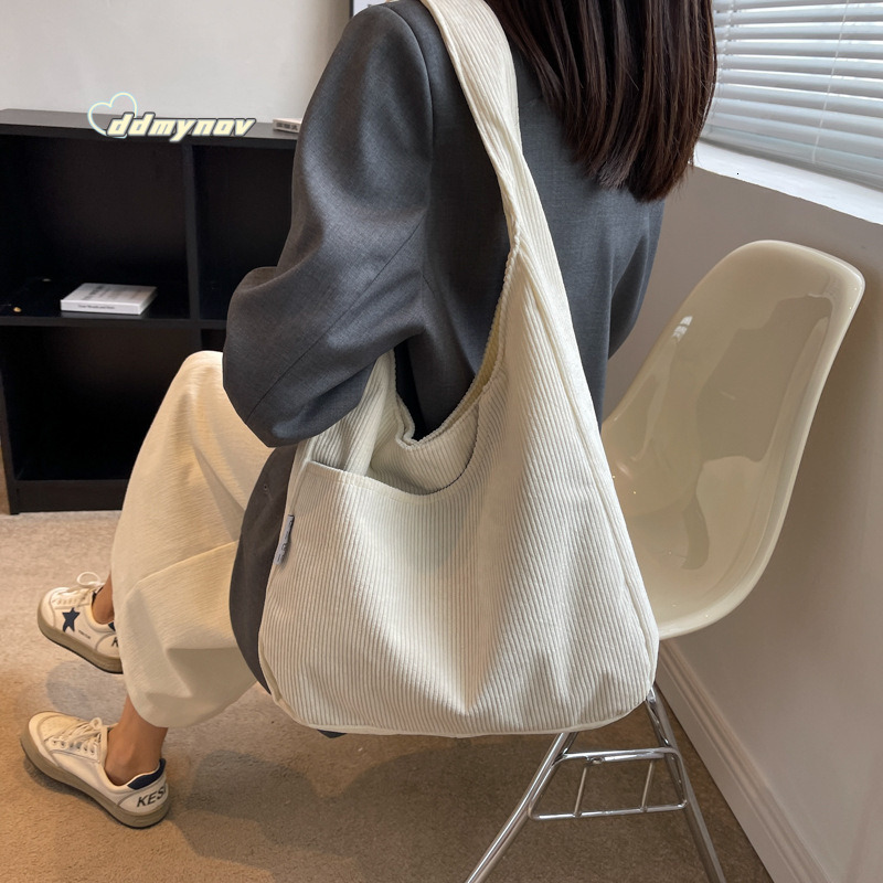 Corduroy Large Capacity Shoulder 2024 New Korean Fashion Casual Canvas Bag for Women ddmynov