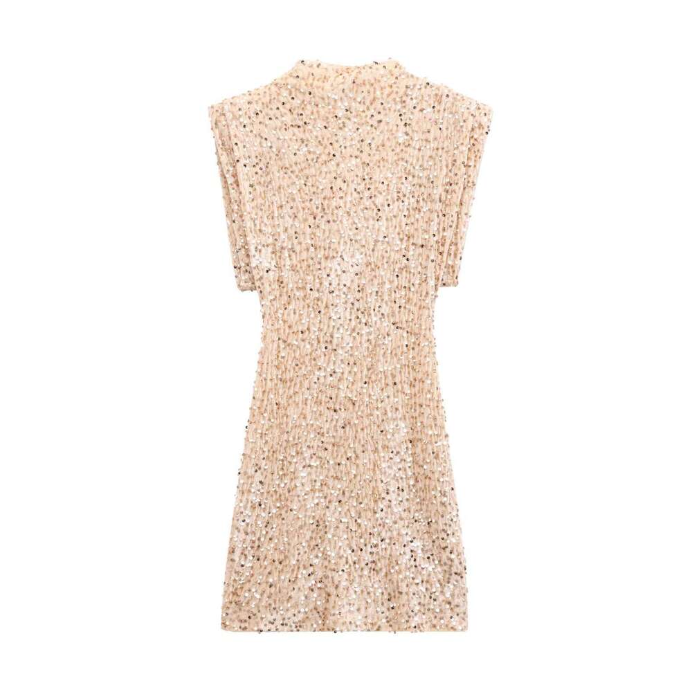 Women's Sequin Embellished Sleeveless Party With Padded Shoulders Mini Dress Y2k B5
