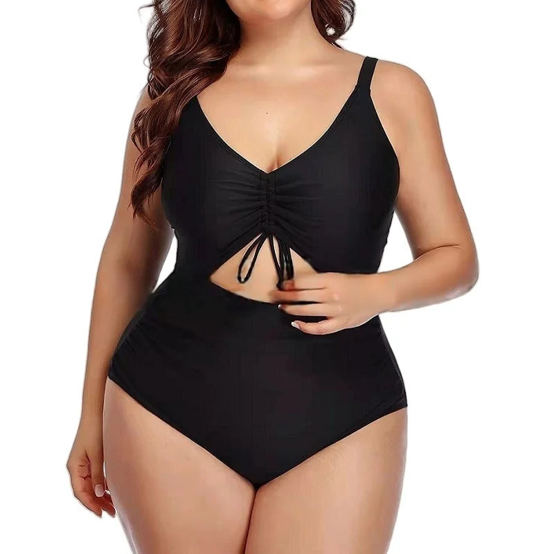 Women Plus Size Swimsuit VNeck with Ruched Front Cutout 250603