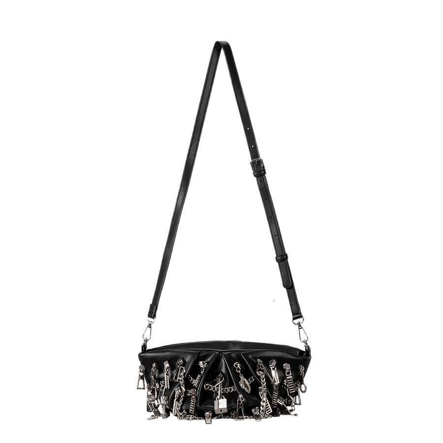 Punk Style Personality Hot Girl Black Wrinkled Cloud Dumpling PU Shoulder Crossbody Chain Bag for Women - view 6