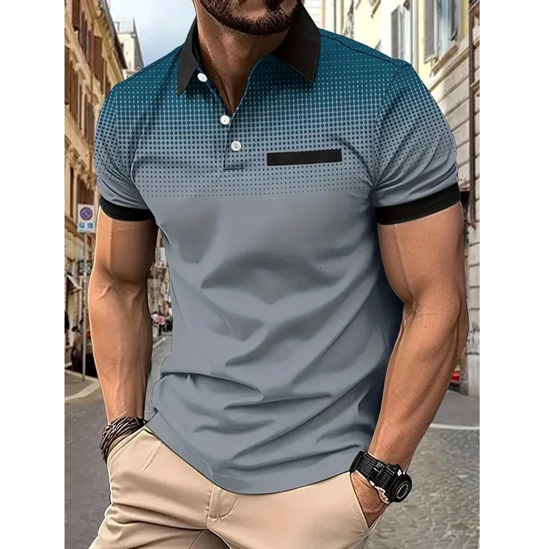 Summer Men Clothes Short Sleeve Fashion Slim Fit 100% Polyester Polo Shirt Men Business Casual Lapel Golf Polo Shirt 250605