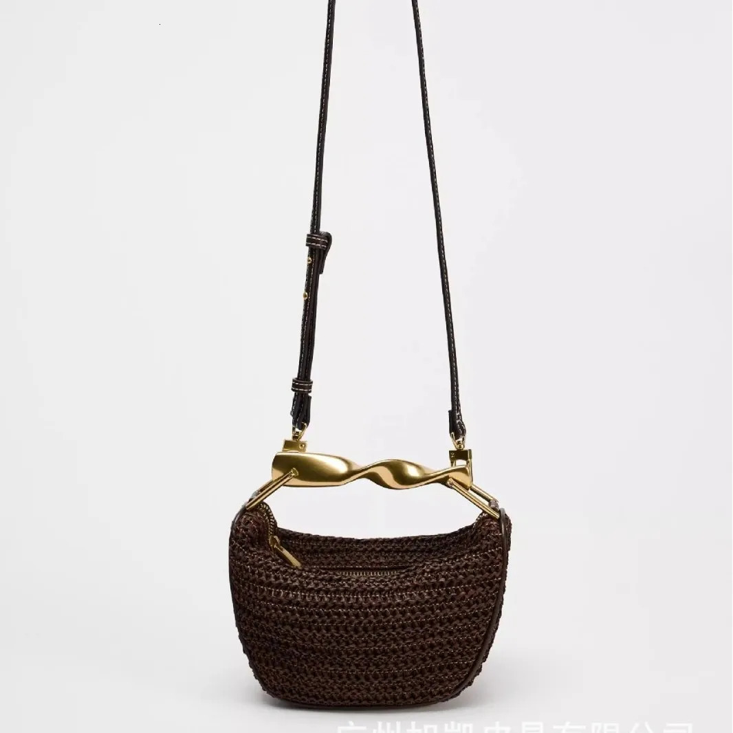 Summer Rattan HalfMoon Beach Straw Shoulder Bags Womens Bucket Bag Purse Woven Handbags Casual Tote Crossbody Bag 250605