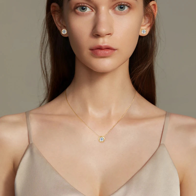IOGOU Real 3ctw. D Color Jewelry Set 925 Silver 18k Gold Plated Pendant Necklace Stud Earrings Set for Women Men Gift 250530