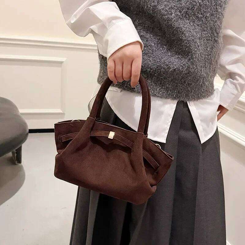 2024 New Suede Leather Underarm Shoulder Bag For Women Fashion Mini Dumpling Handbag Design Commuter Crossbody Phone Tote Bags