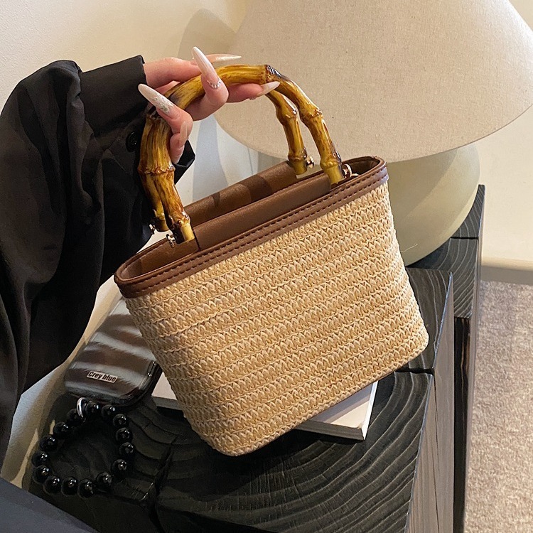 New summer bamboo handbag woven crossbody bag retro casual women s straw trend bag designer women s trend large capacity shoulder bag