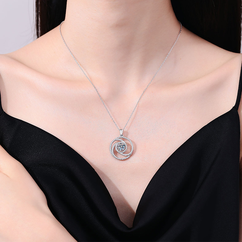 S925 Sterling Silver Moissanite Pendant Necklace with Full Diamond D Color Moissanite, Elegant Windmill Design for Women, Luxury Jewelry Gift