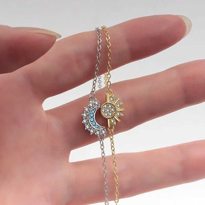 925 Sterling Silver Moon and Sun Diamond Chain Bracelet For Girl Gift Trendy Jewelry Accessories Dropshipping Wholesale W250606