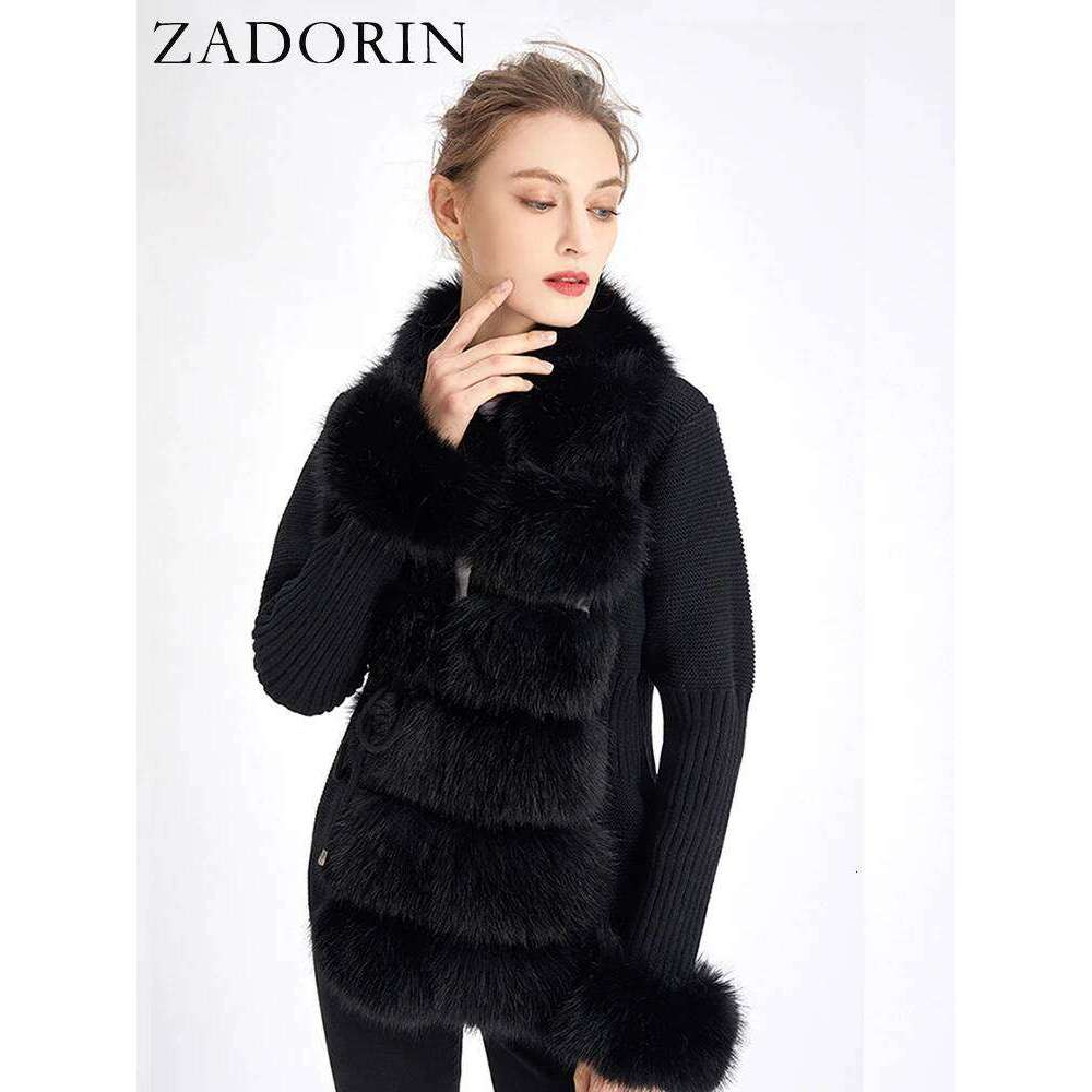 ZADORIN Fall Winter Women Coat Knitted Sweater Cardigan Detachable Collar White Pink Jacket Faux Fur Coats luanyun