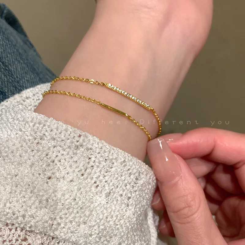 925 Sterling Silver Electroplated 14K Gold Double-layer Layered Exquisite Zircon Bracelet for Women Temperament Jewelry W250606