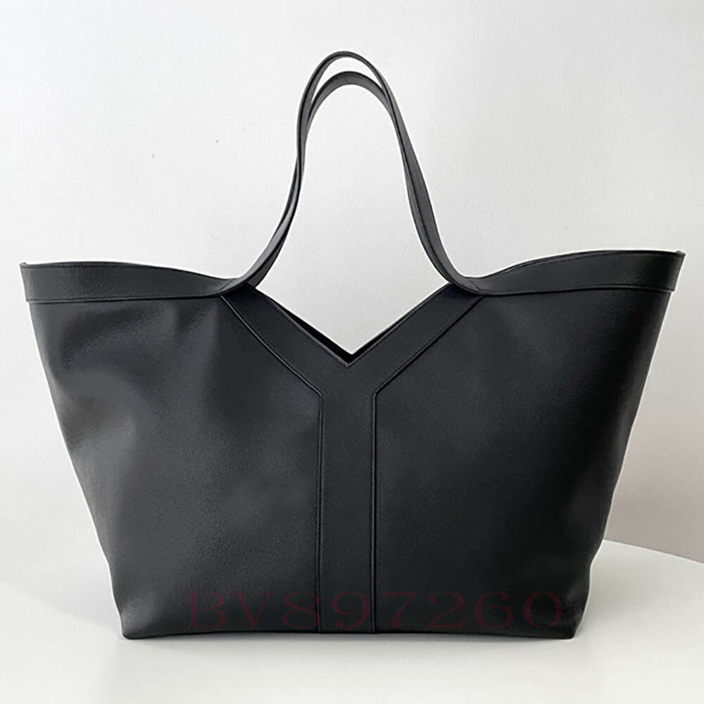 New Lazy Loose Feel for Women Y-Shaped Genuine Leather Tote Large Capacity Shoulder Handbag Commuter Bag