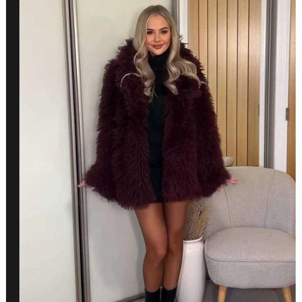 TRAFZA-Women Stylish Fur-Effect Lapel Shaggy Faux Fur Bury New 2025 Fall Winter Fashion Elegant Vintage Coat