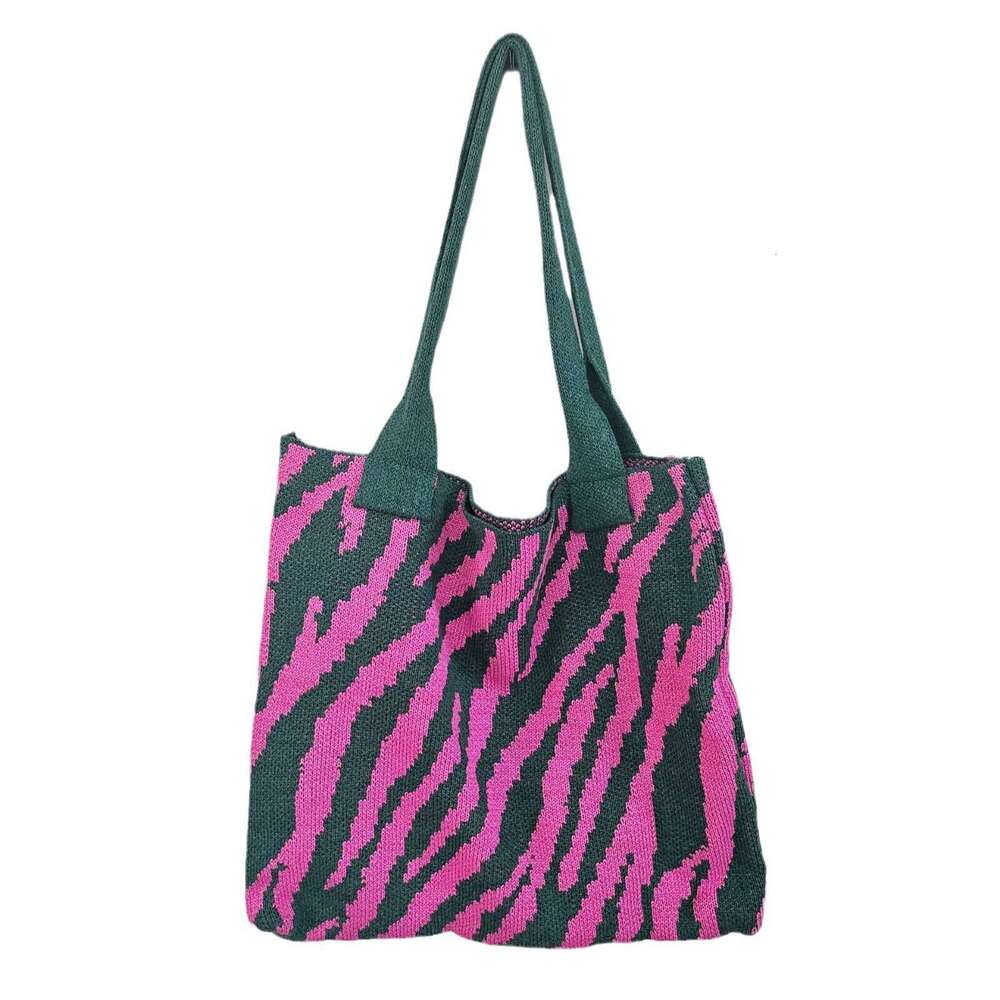 Zebra Pattern Knitted For Women Spring Summer New Large Capacity Shoulder Fashion Korean Style Niche Handbag Underarm Bag B5