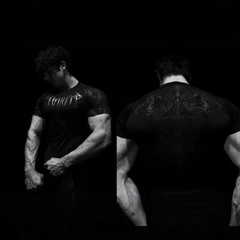 2025 Demon Line Drawing Spider Front and Back Print Short Sleeve T-Shirt Summer Trendy Brand Crew Neck Men's Top