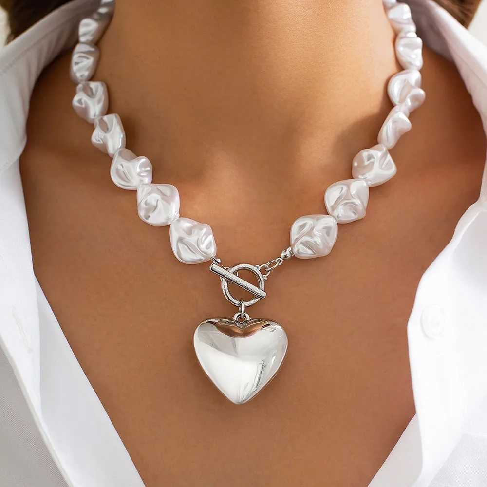 Elegant Jewelry Imitation Irregular Pearl Pendant Necklace Big Geometry Chain Unique Women Valentines Fashion Necklace N0466 Y250605