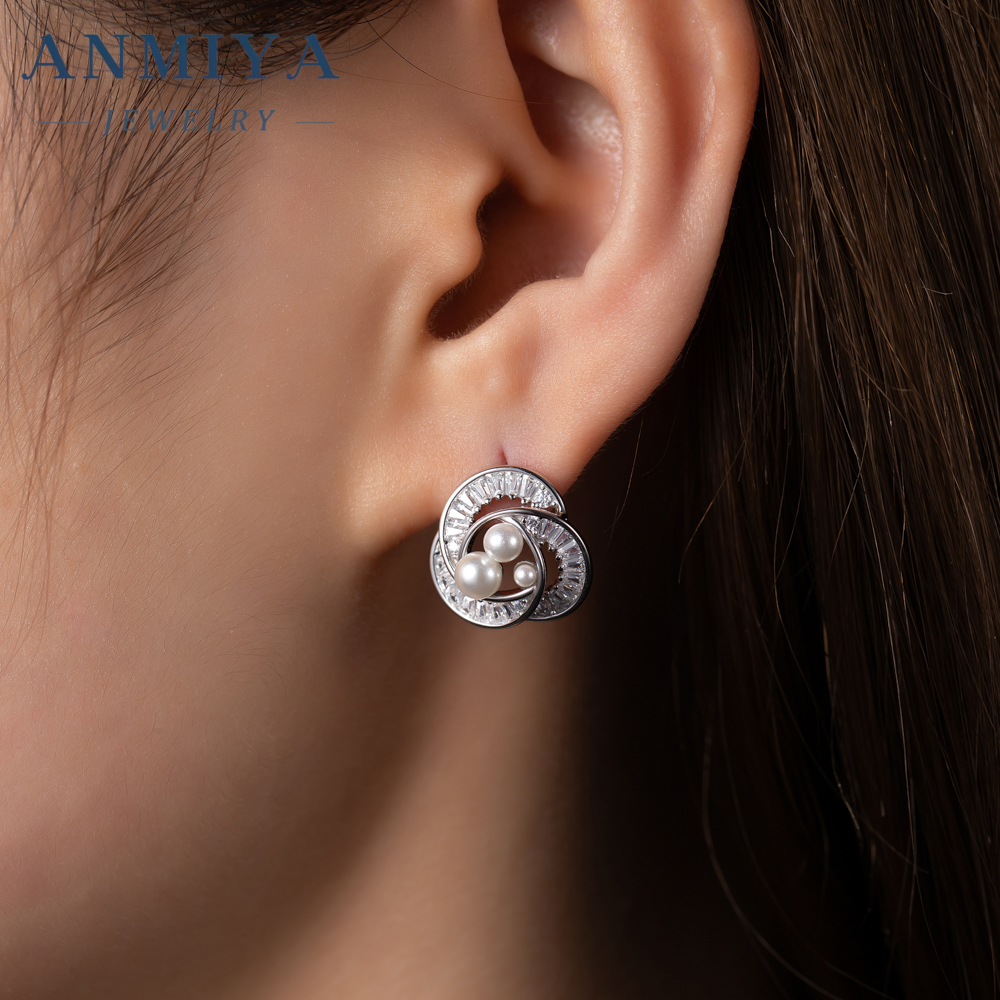 Elegant Wholesale Fine 925 Silver High Quality Freshwater Pearl Rose Flower Shape Earrings Set for Gift Women