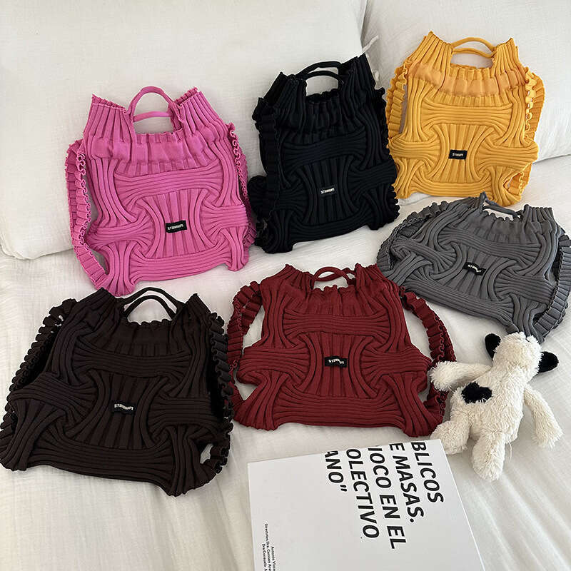 Korean Dongdaemun Unique Niche Design Casual Backpack For Women Knitted Woven Handbag Two-In-One Trendy B5